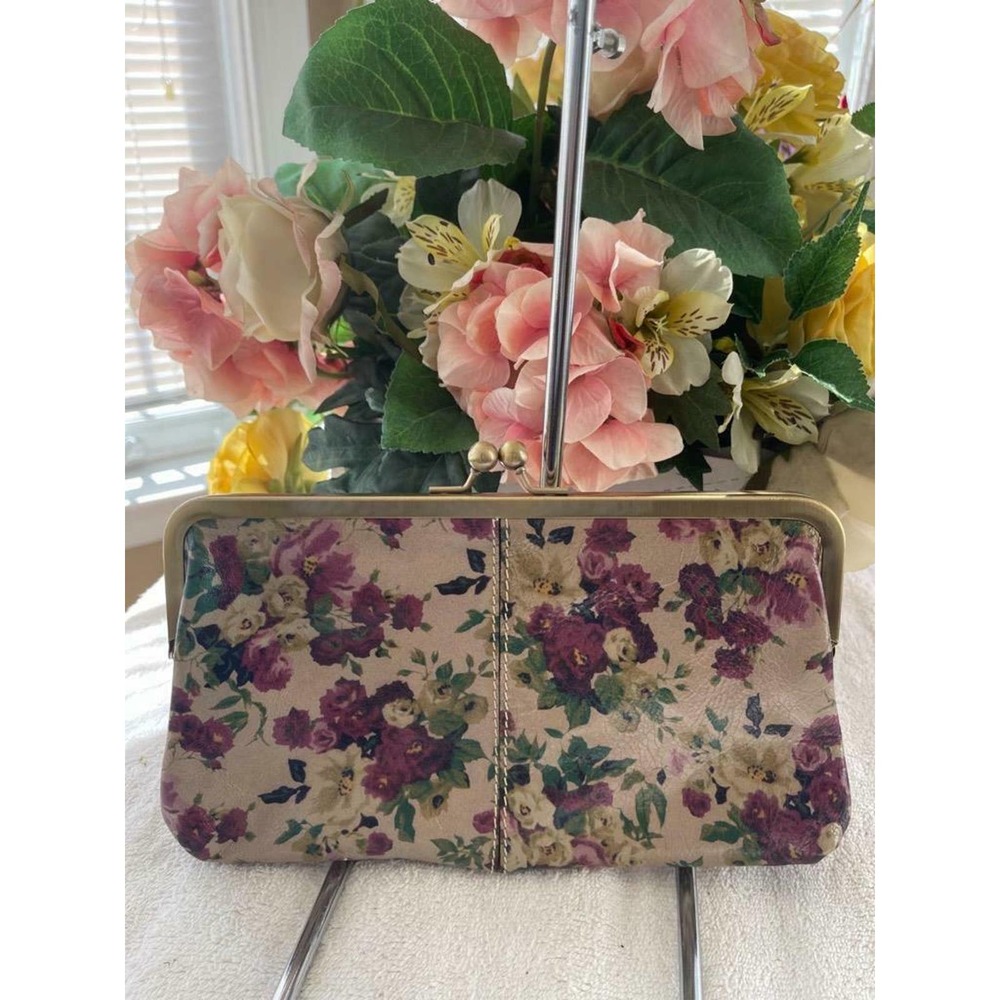 Patricia Nash Floral Cream and Purple Leather Crossbody Clutch